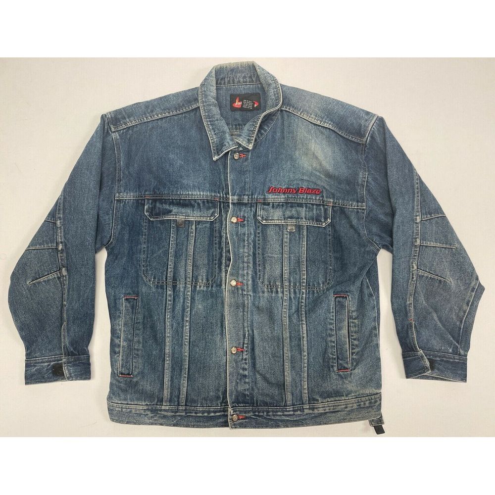 Johnny Blaze Denim Jacket Vintage 90s Hip Hop Blue Streetwear Men's Size‎ XL